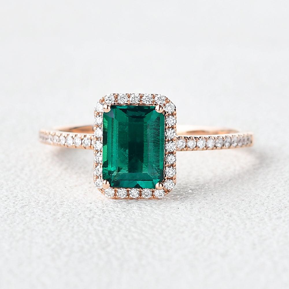 Emerald & Moissanite Rose Gold Ring - Felicegals