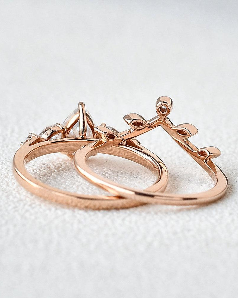 1.2ct Pear Shaped Cluster Moissanite Bridal Set 2pcs Ring - Felicegals