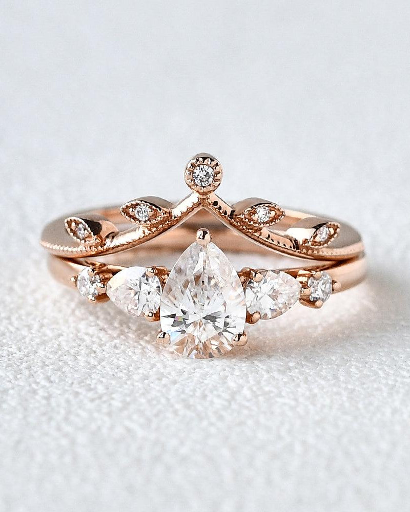 1.2ct Pear Shaped Cluster Moissanite Bridal Set 2pcs Ring - Felicegals