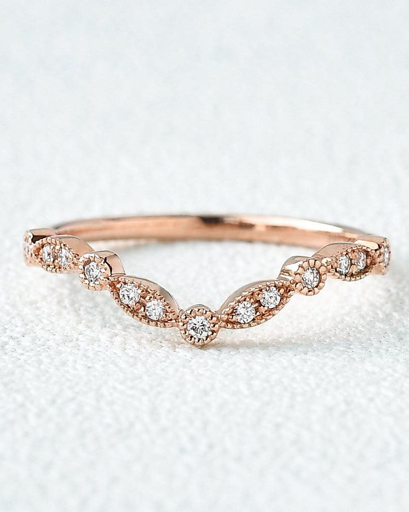 Moissanite Band V Shaped Rose Gold Ring - Felicegals