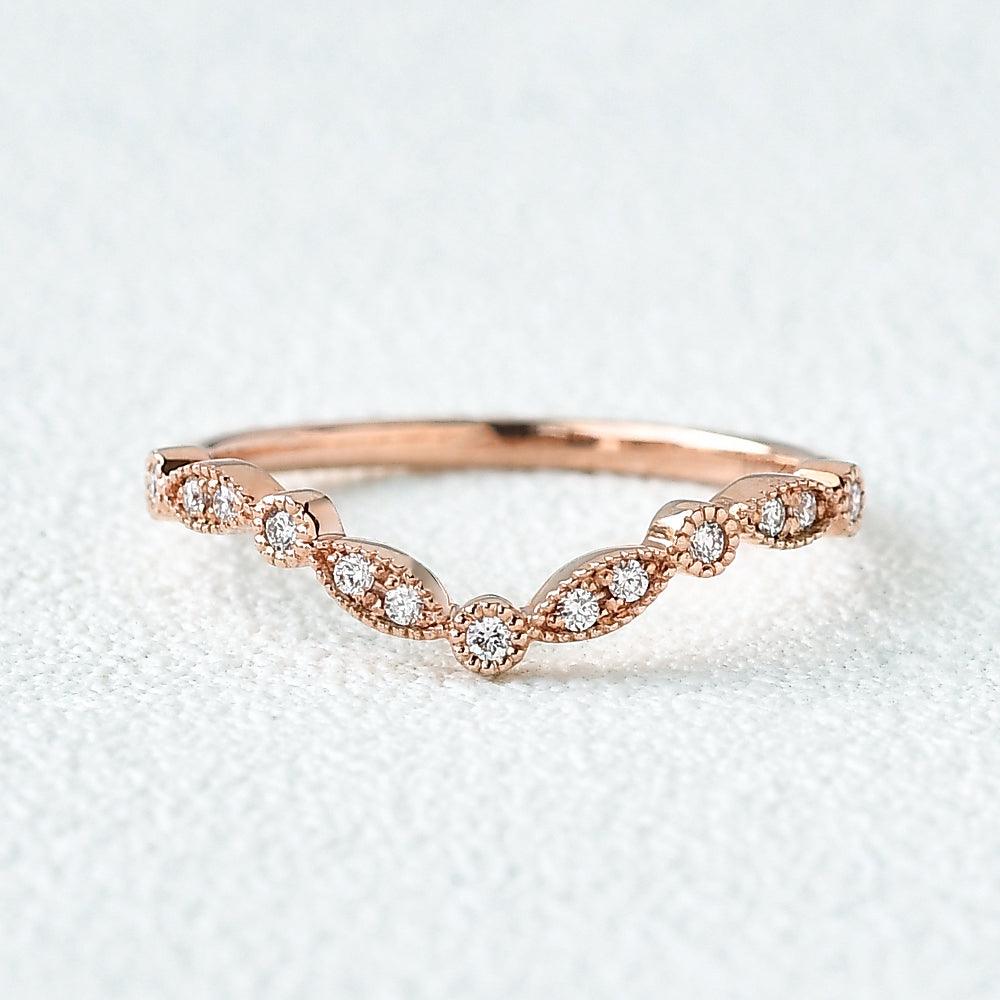Moissanite Band V Shaped Rose Gold Ring - Felicegals