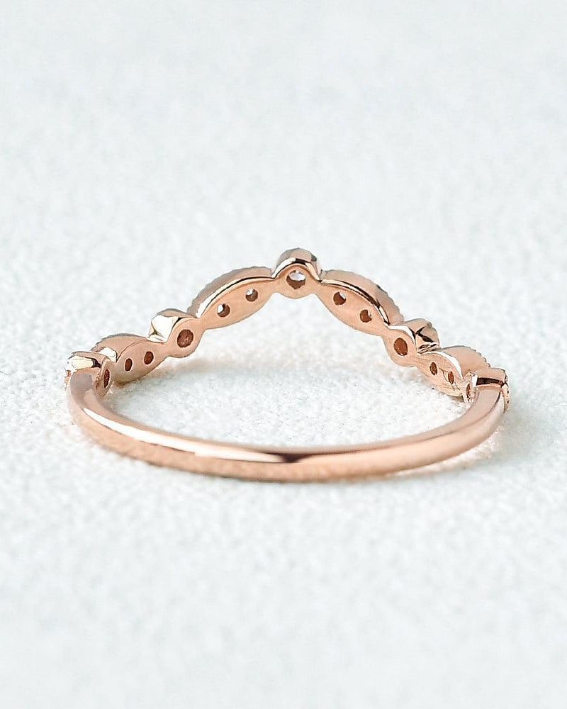 Moissanite Band V Shaped Rose Gold Ring - Felicegals