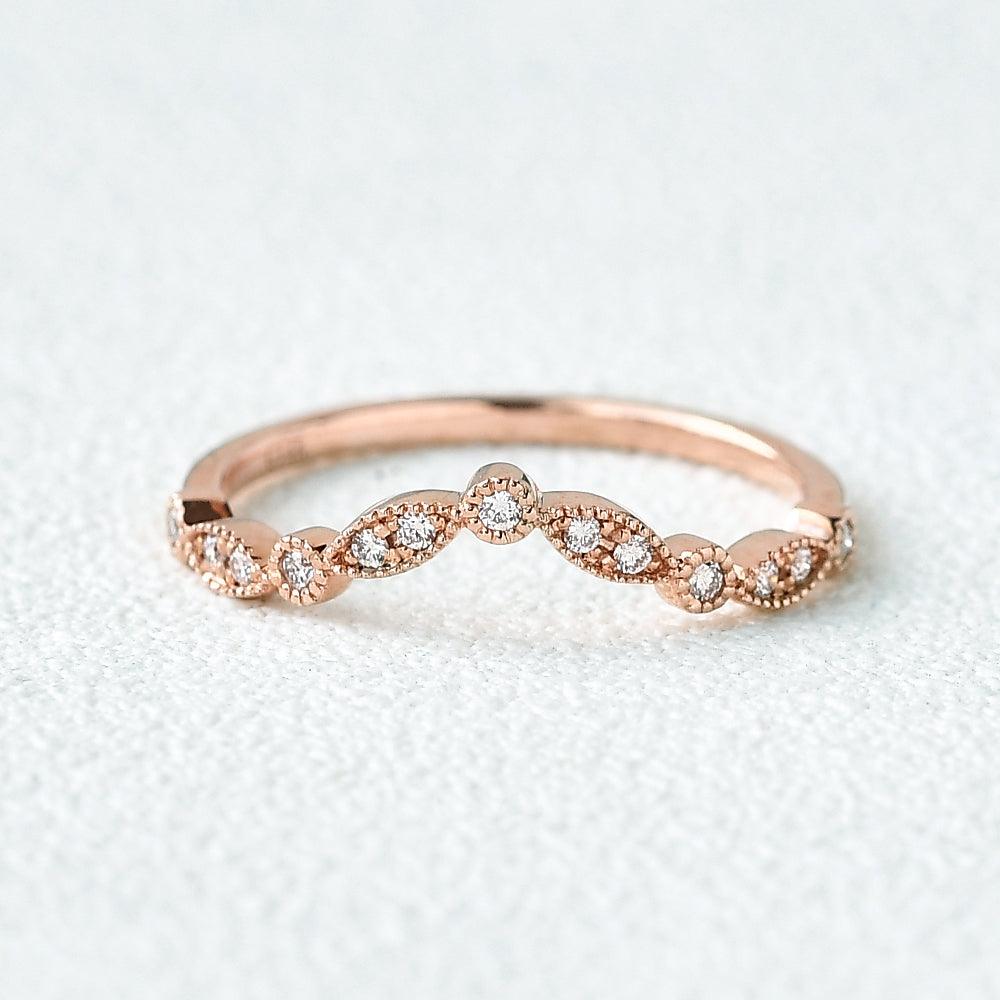 Moissanite Band V Shaped Rose Gold Ring - Felicegals