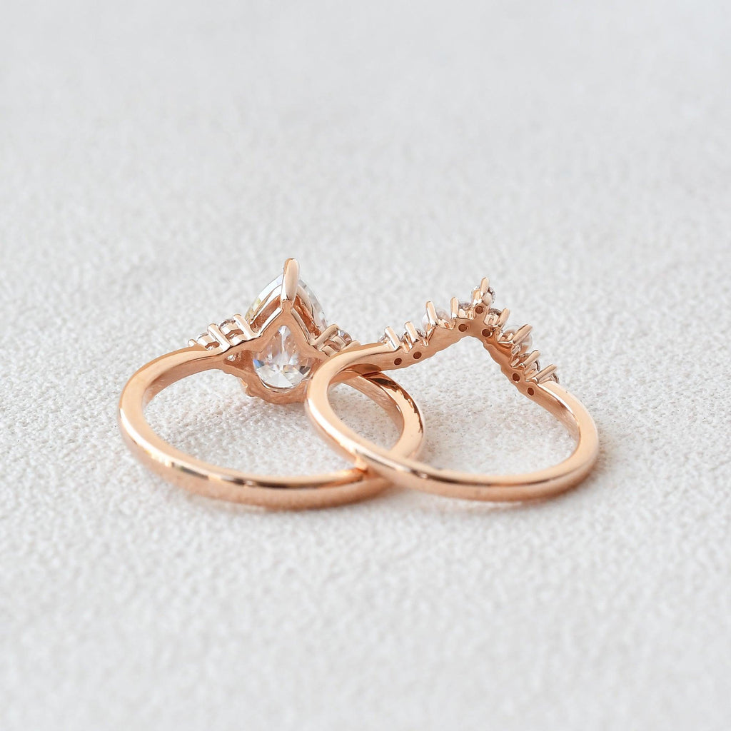 Felicegals Pear Shaped Moissanite Vintage Ring Set 2pcs - Felicegals 丨Wedding ring 丨Fashion ring 丨Diamond ring 丨Gemstone ring-Rings-Felicegals 丨Wedding ring 丨Fashion ring 丨Diamond ring 丨Gemstone ring