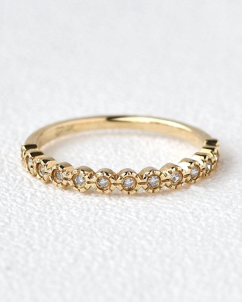Art Deco Moissanite Yellow Gold Stacking Ring - Felicegals