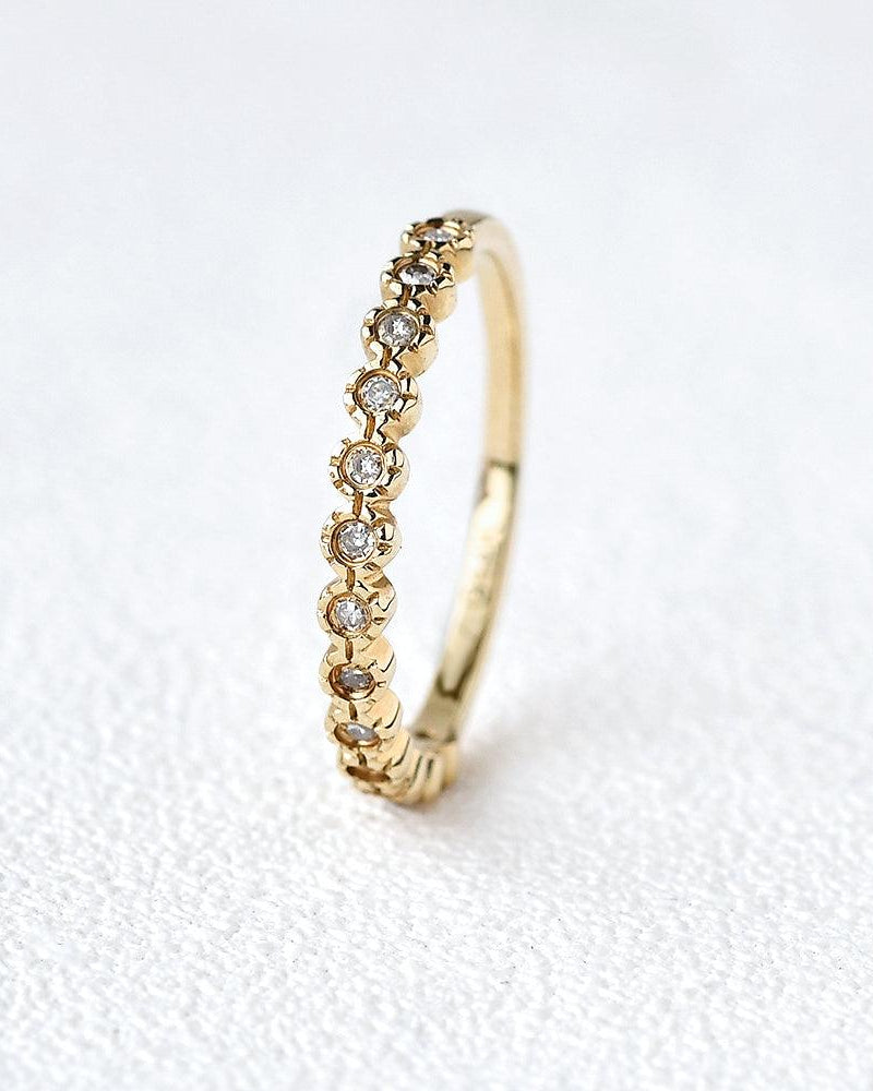 Art Deco Moissanite Yellow Gold Stacking Ring - Felicegals