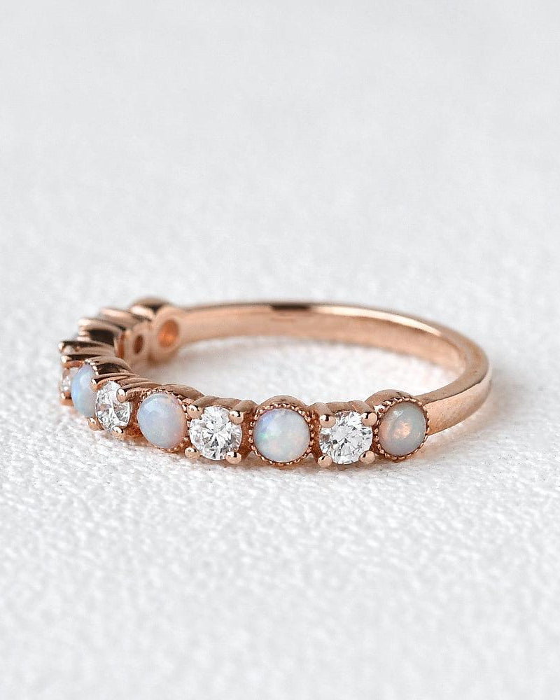 Natural Opal & Moissanite Band Rose Gold Ring - Felicegals