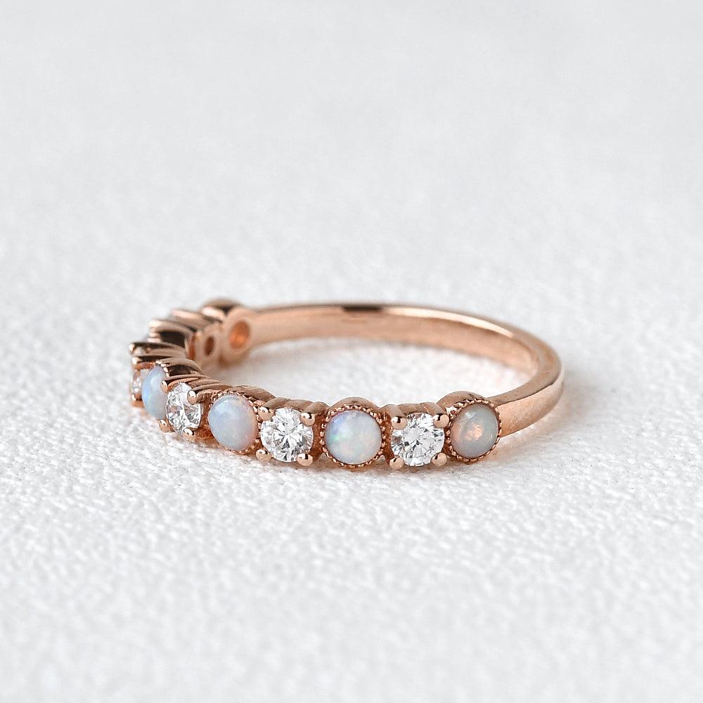 Natural Opal & Moissanite Band Rose Gold Ring - Felicegals