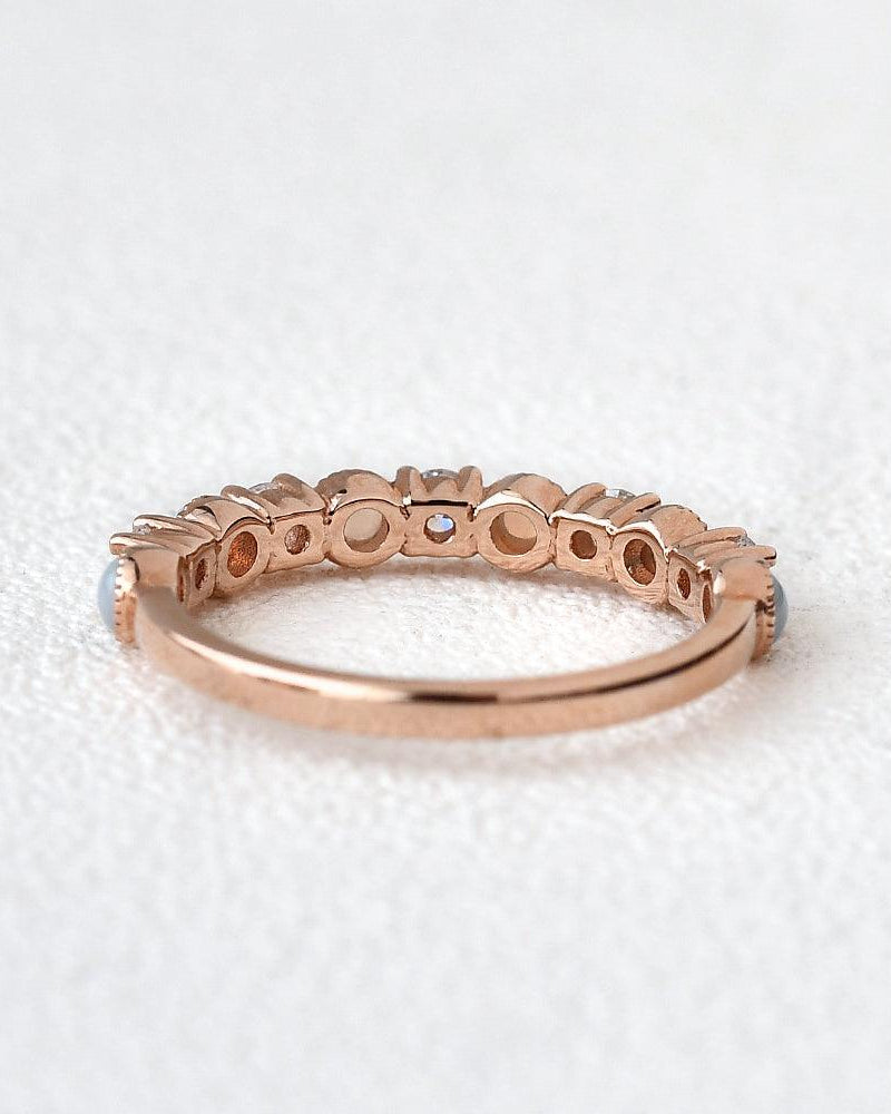 Natural Opal & Moissanite Band Rose Gold Ring - Felicegals