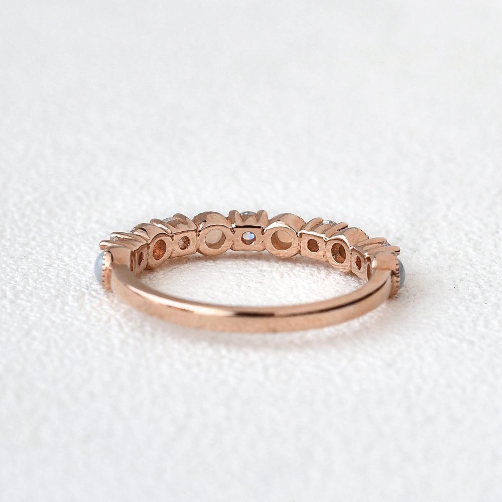 Natural Opal & Moissanite Band Rose Gold Ring - Felicegals