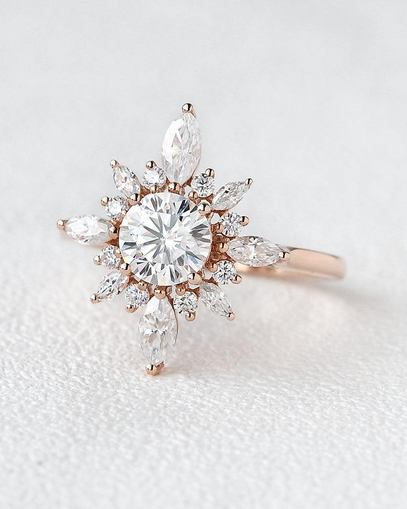 Flower Marquise Moissanite Rose Gold Ring - Felicegals