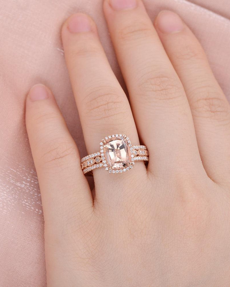 Cushion Cut Morganite Vintage Inspired Rose Gold Ring - Felicegals 丨Wedding ring 丨Fashion ring 丨Diamond ring 丨Gemstone ring--Felicegals 丨Wedding ring 丨Fashion ring 丨Diamond ring 丨Gemstone ring