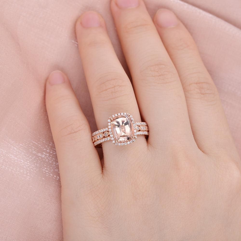 Cushion Cut Morganite Vintage Inspired Rose Gold Ring - Felicegals 丨Wedding ring 丨Fashion ring 丨Diamond ring 丨Gemstone ring--Felicegals 丨Wedding ring 丨Fashion ring 丨Diamond ring 丨Gemstone ring