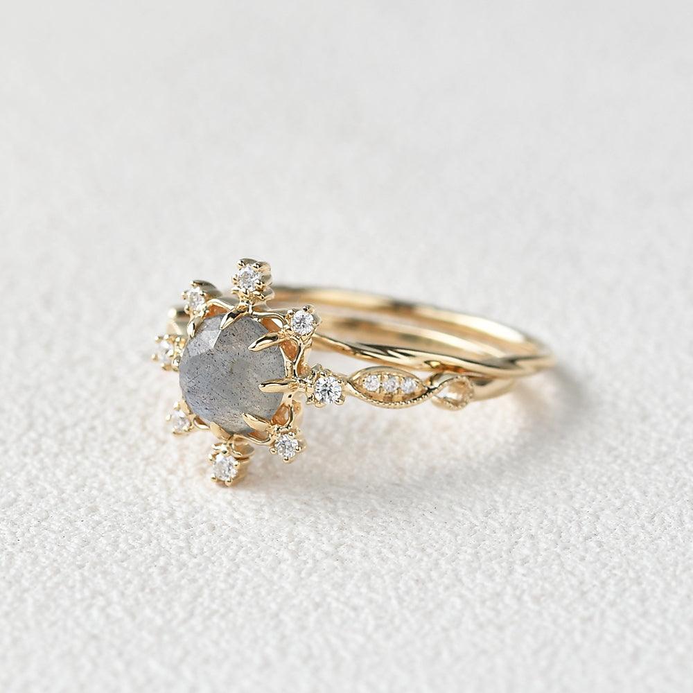 Round Cut Labradorite Vintage Inspired Ring Set 2pcs - Felicegals 丨Wedding ring 丨Fashion ring 丨Diamond ring 丨Gemstone ring-Rings-Felicegals 丨Wedding ring 丨Fashion ring 丨Diamond ring 丨Gemstone ring