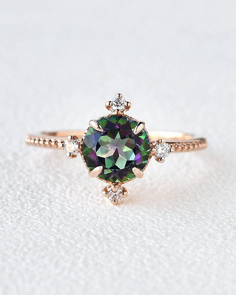 Vintage Inspired Mystic Topaz & Moissanite Rose gold Ring - Felicegals