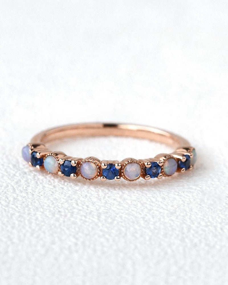 Blue Sapphire & Opal Rose Gold Ring - Felicegals