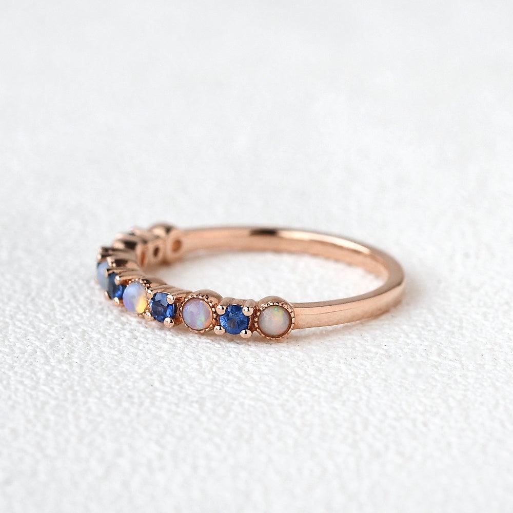 Blue Sapphire & Opal Rose Gold Ring - Felicegals