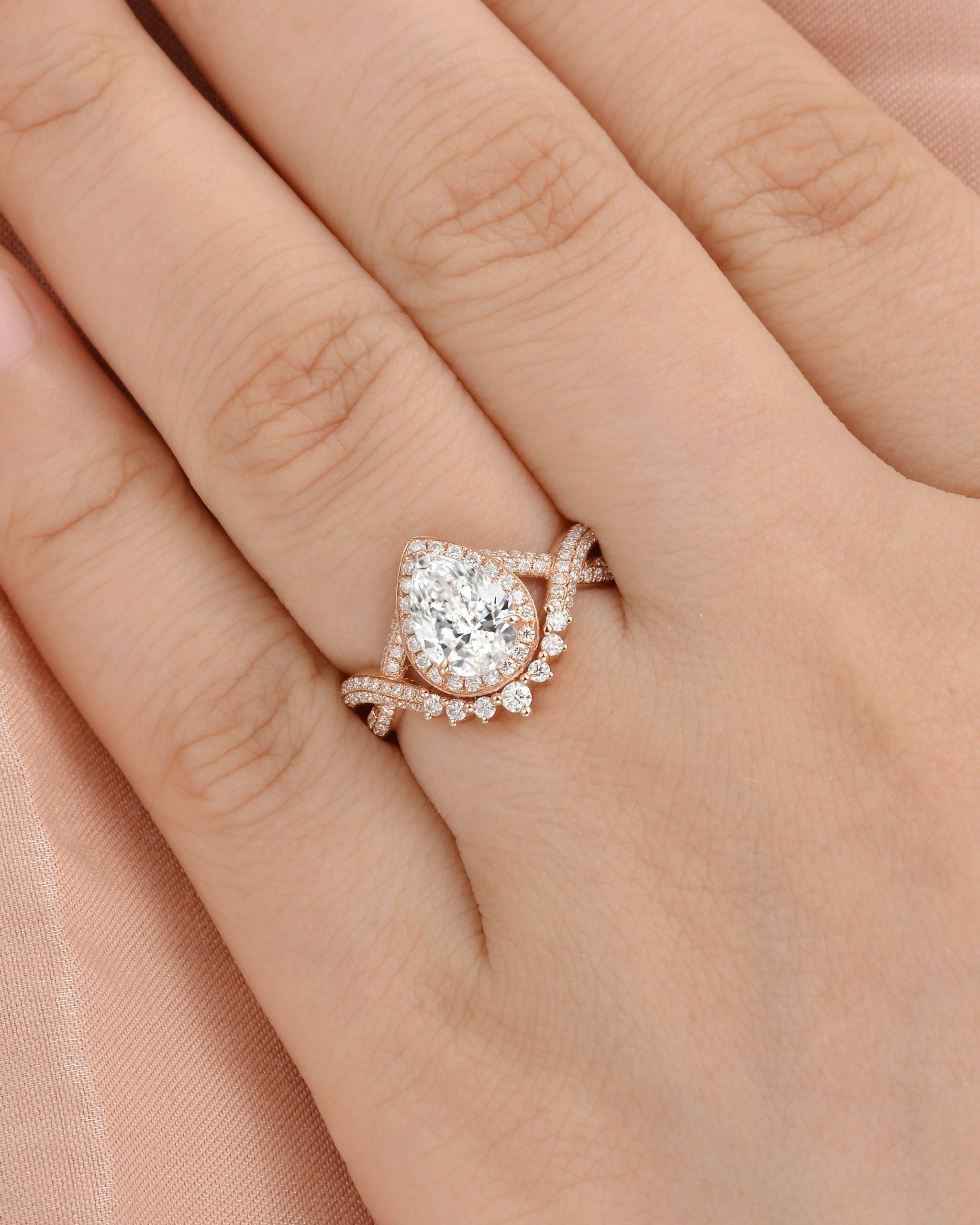 1.3ct Pear Shaped Lab Diamond Infinity Gold Ring - Felicegals 丨Wedding ring 丨Fashion ring 丨Diamond ring 丨Gemstone ring--Felicegals 丨Wedding ring 丨Fashion ring 丨Diamond ring 丨Gemstone ring