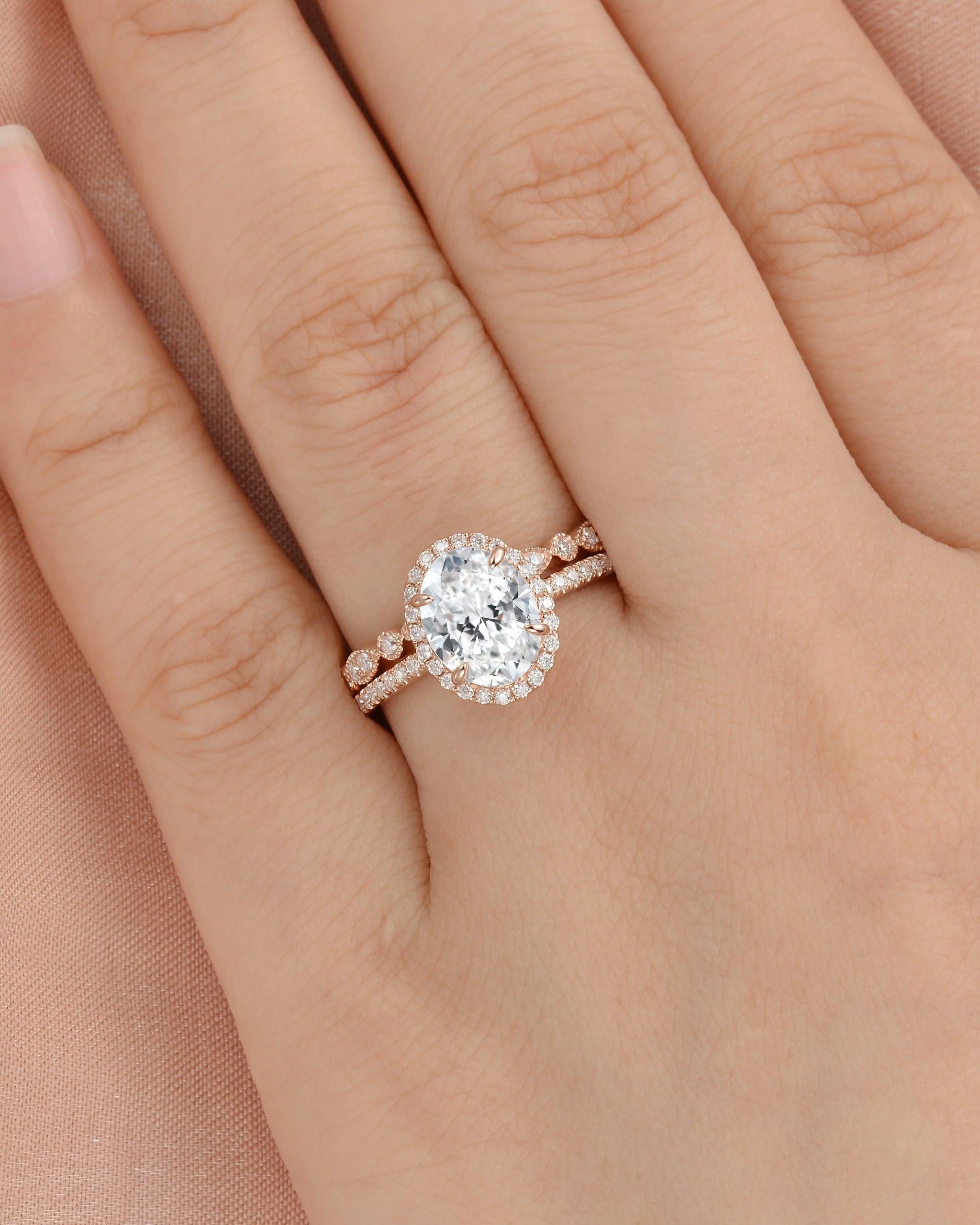 2ct Classic Oval Cut Lab Diamond Ring Set 2pcs - Felicegals 丨Wedding ring 丨Fashion ring 丨Diamond ring 丨Gemstone ring--Felicegals