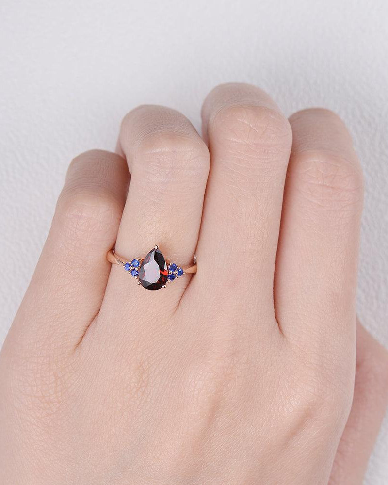 1ct Pear Shaped Garnet & Rose Gold Ring - Felicegals