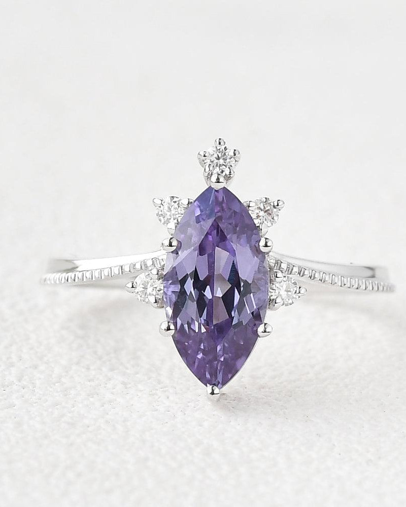 Marquise Cut Lab Alexandrite White Gold Ring - Felicegals