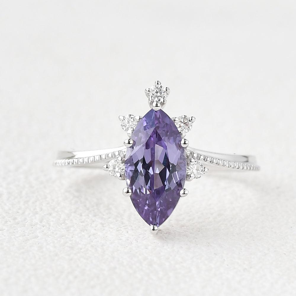 Marquise Cut Lab Alexandrite White Gold Ring - Felicegals