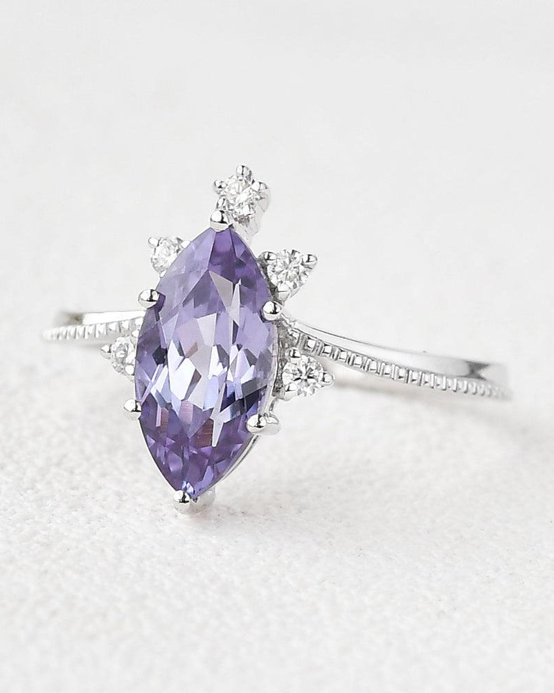 Marquise Cut Lab Alexandrite White Gold Ring - Felicegals