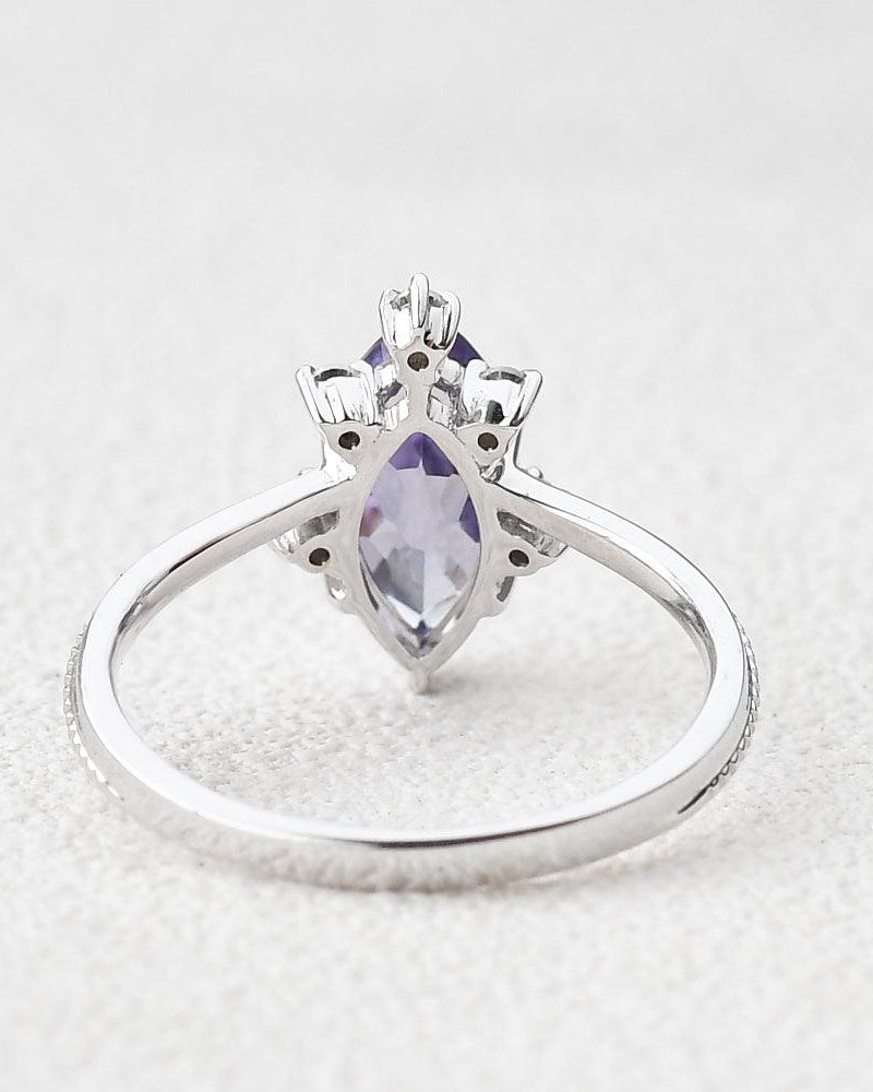 Marquise Cut Lab Alexandrite White Gold Ring - Felicegals