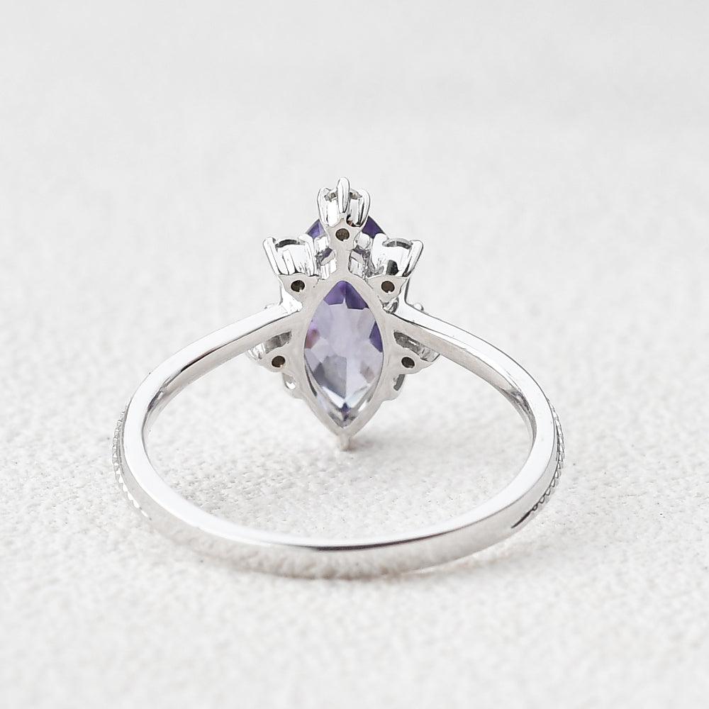Marquise Cut Lab Alexandrite White Gold Ring - Felicegals