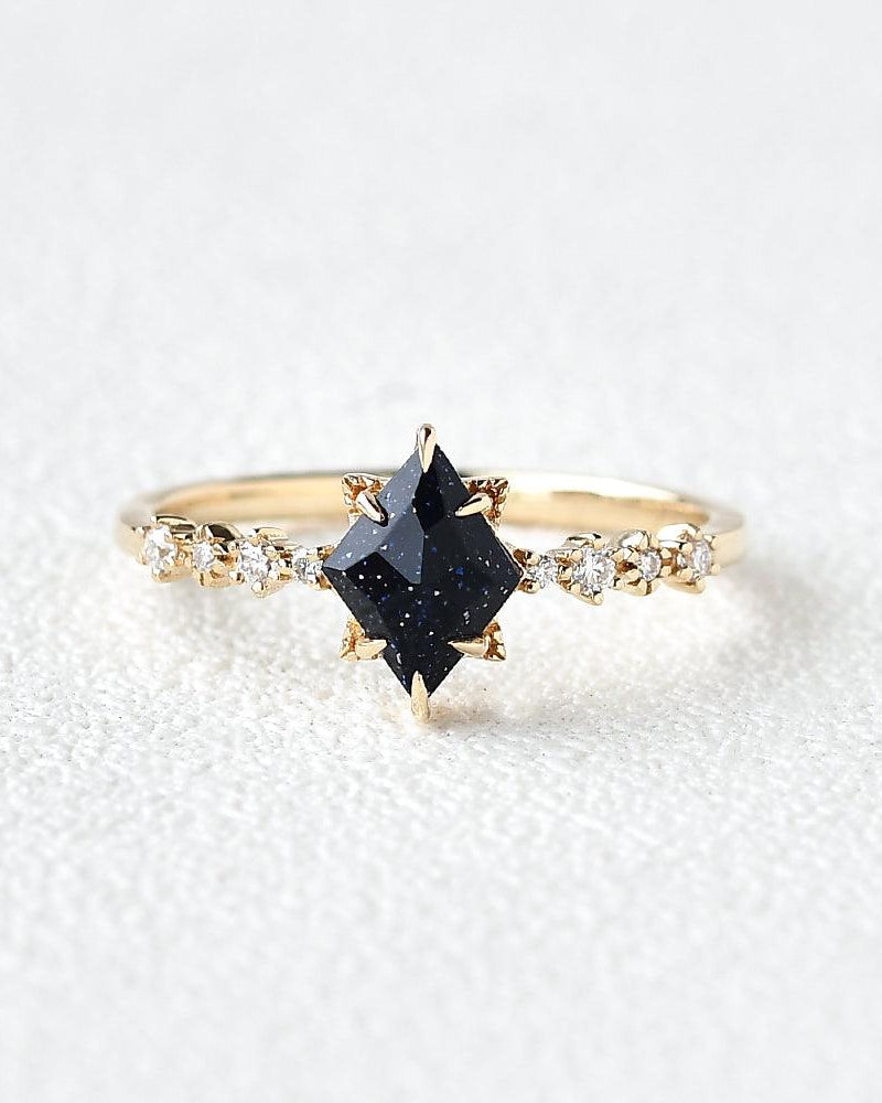 Blue Sandstone & Moissanite Ring - Felicegals