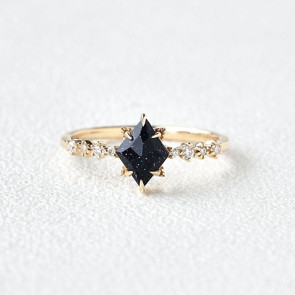 Blue Sandstone & Moissanite Ring - Felicegals