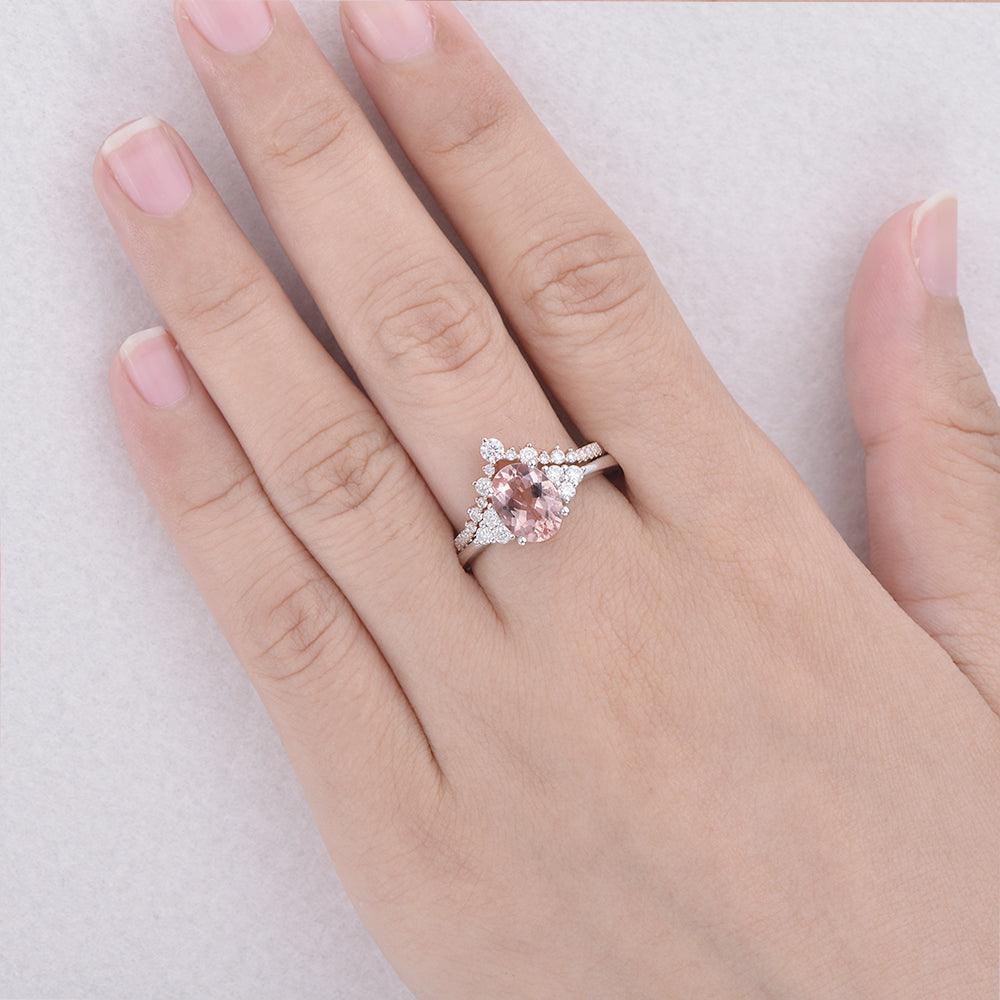 Peachy Morganite Oval Classic Ring Set 2pcs - Felicegals