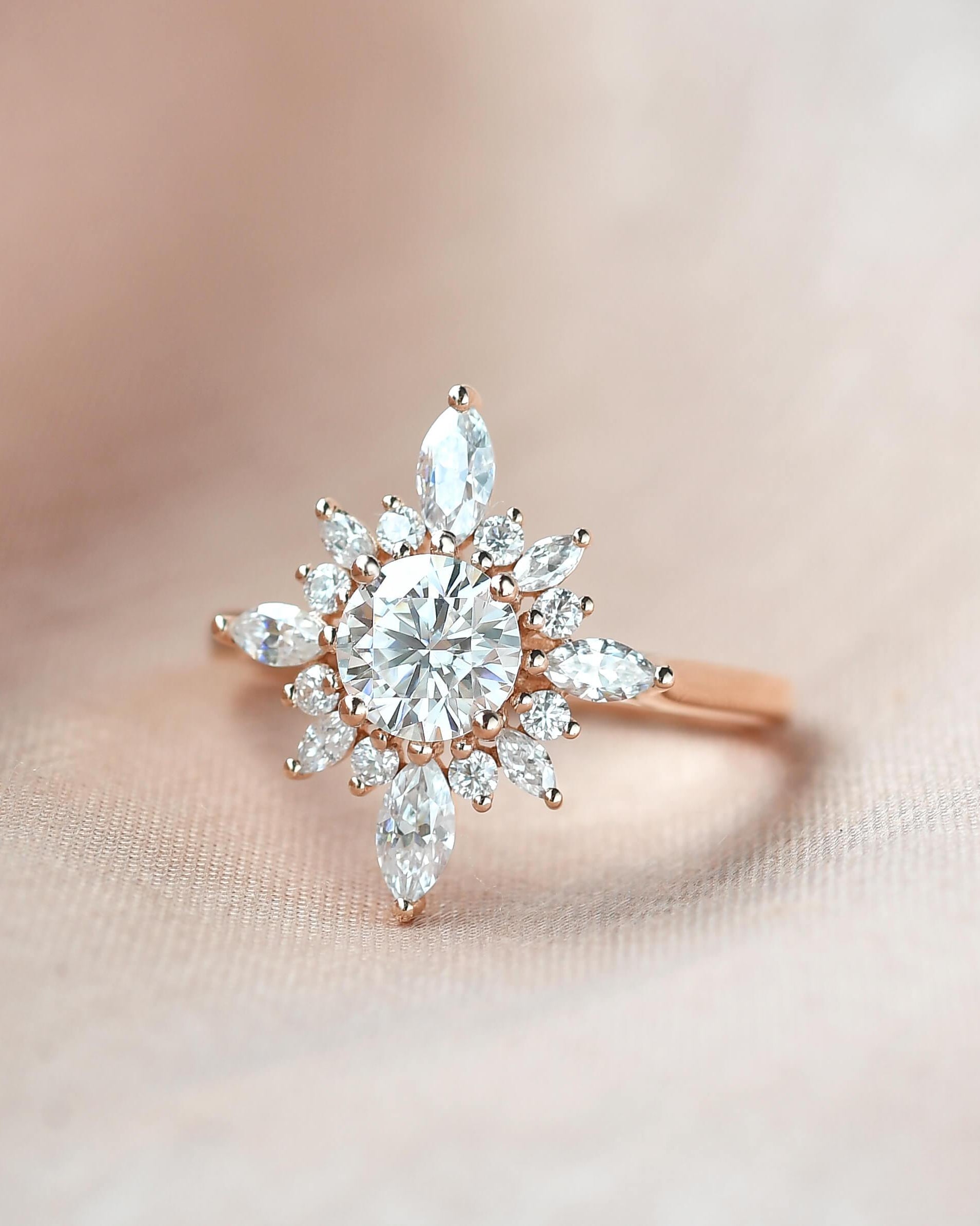 Flower Marquise Moissanite Rose Gold Ring - Felicegals 丨Wedding ring 丨Fashion ring 丨Diamond ring 丨Gemstone ring--Felicegals