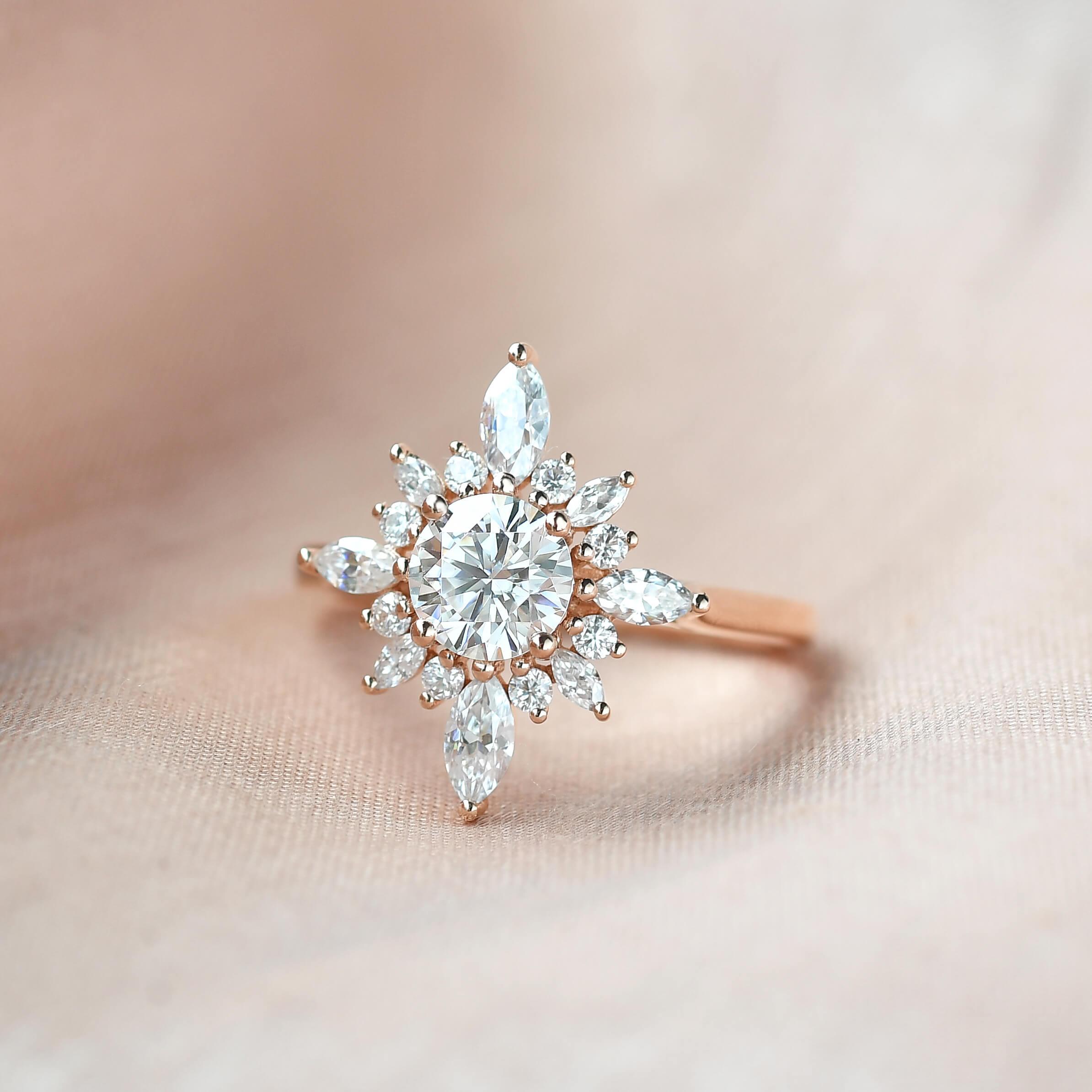 Flower Marquise Moissanite Rose Gold Ring - Felicegals 丨Wedding ring 丨Fashion ring 丨Diamond ring 丨Gemstone ring--Felicegals