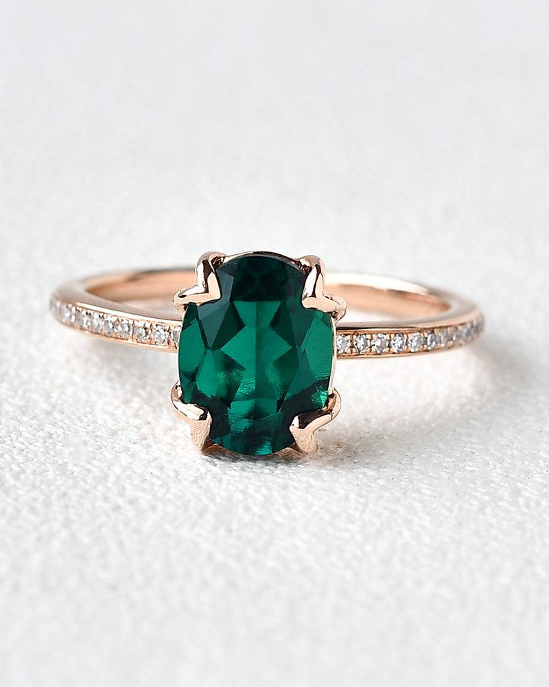 Oval Shaped Emerald Rose Gold Ring - Felicegals