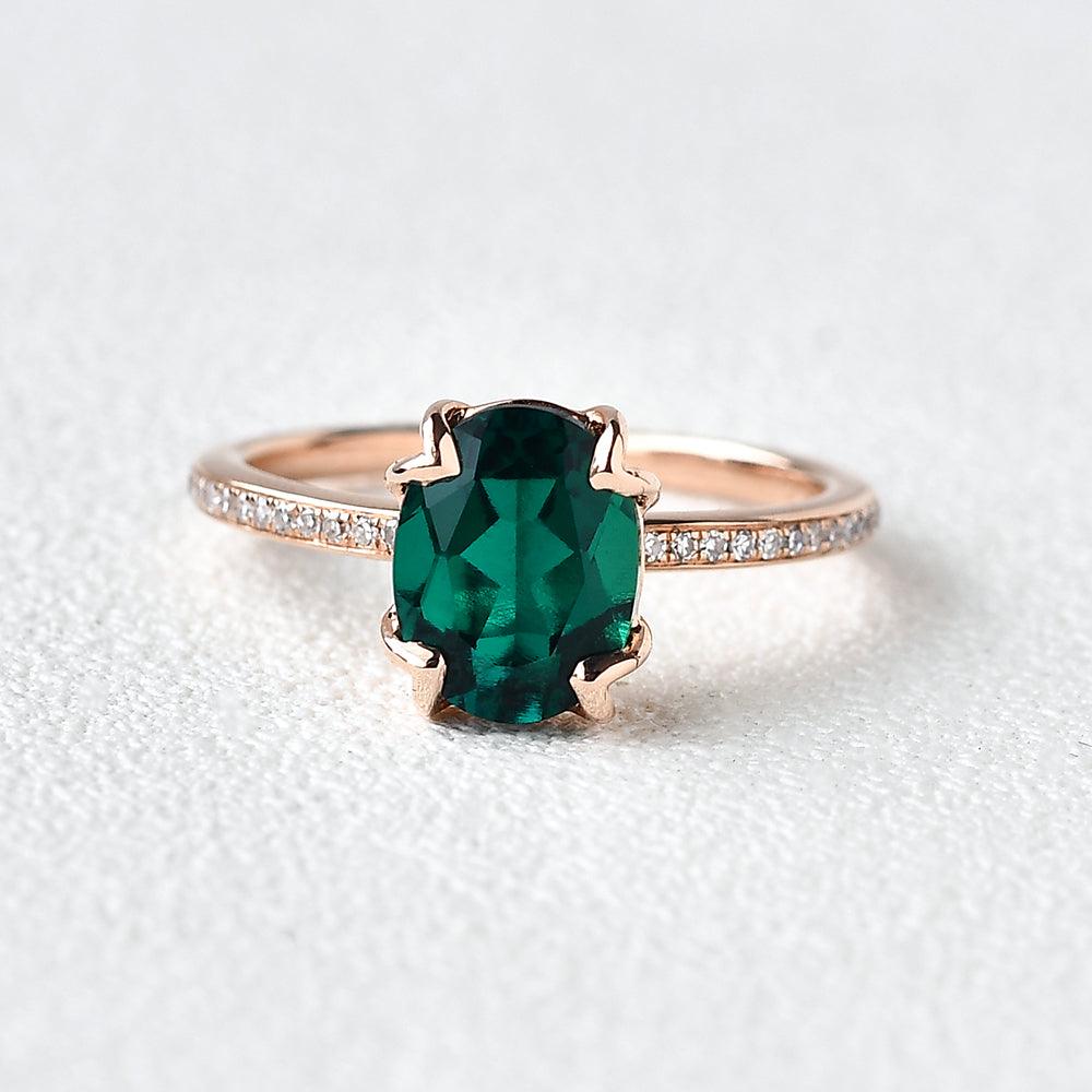 Oval Shaped Emerald Rose Gold Ring - Felicegals