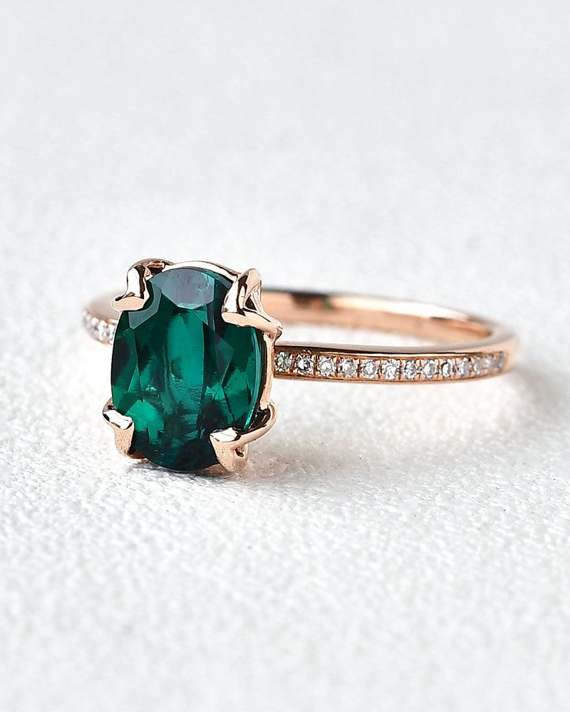 Oval Shaped Emerald Rose Gold Ring - Felicegals