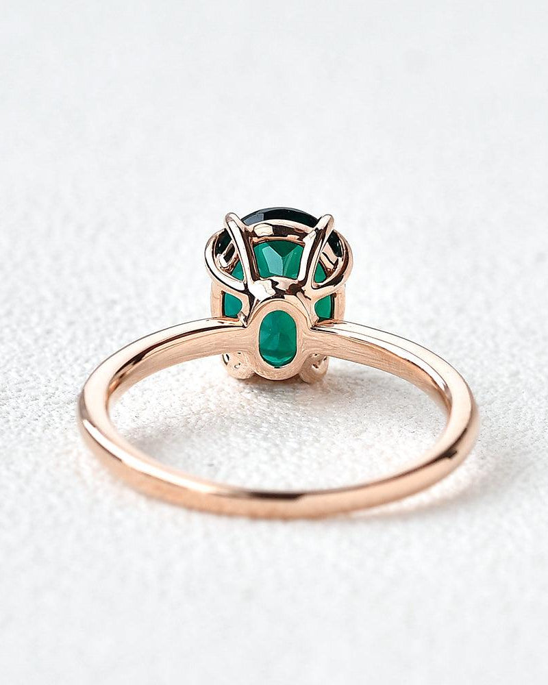 Oval Shaped Emerald Rose Gold Ring - Felicegals