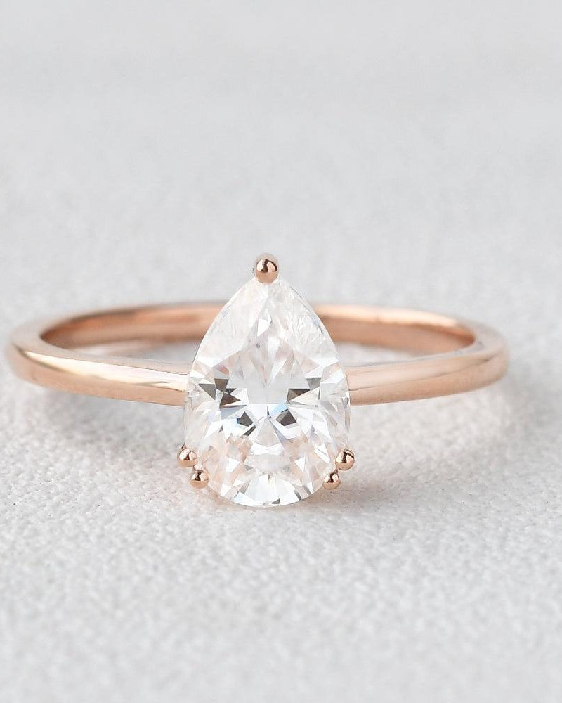 Pear Shaped Moissanite Solitaire Ring - Felicegals