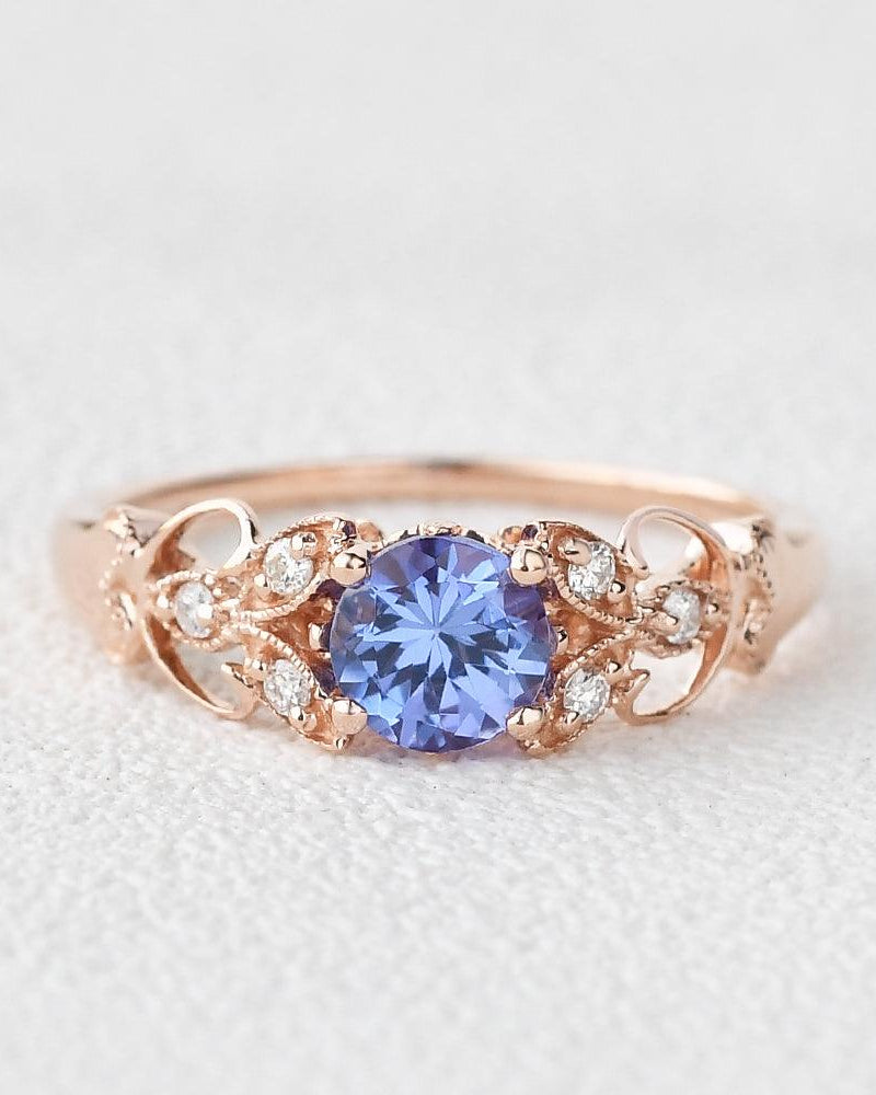 Tanzanite & Moissanite Inspired Rose Gold Ring - Felicegals