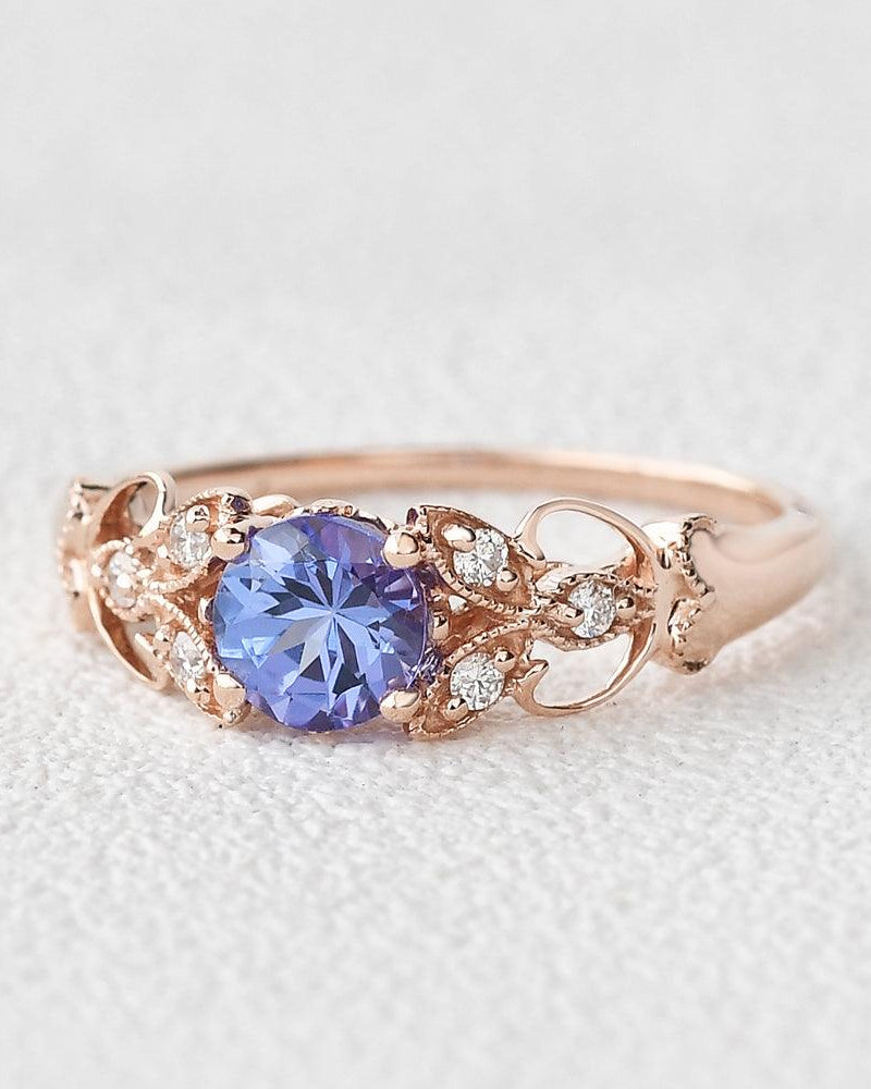 Tanzanite & Moissanite Inspired Rose Gold Ring - Felicegals