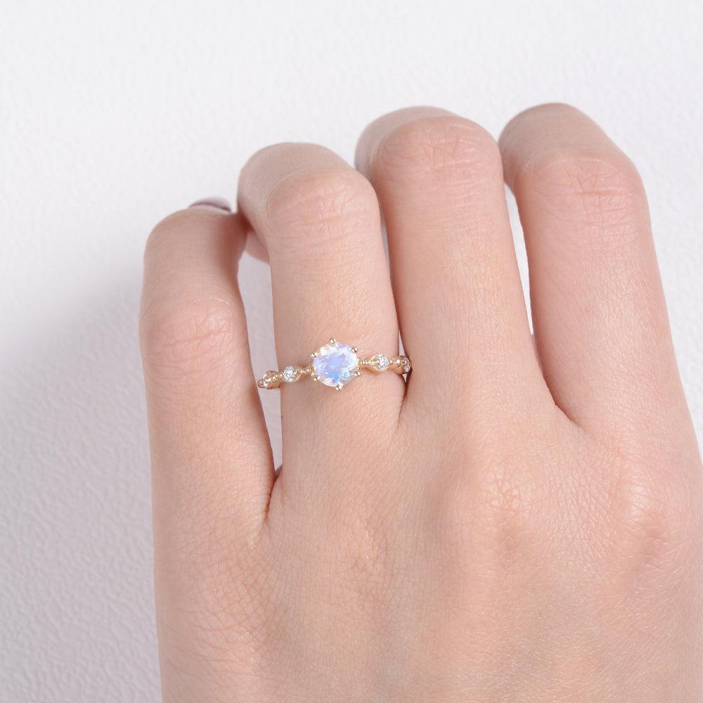 6mm Blue Moonstone Rose Gold Ring - Felicegals