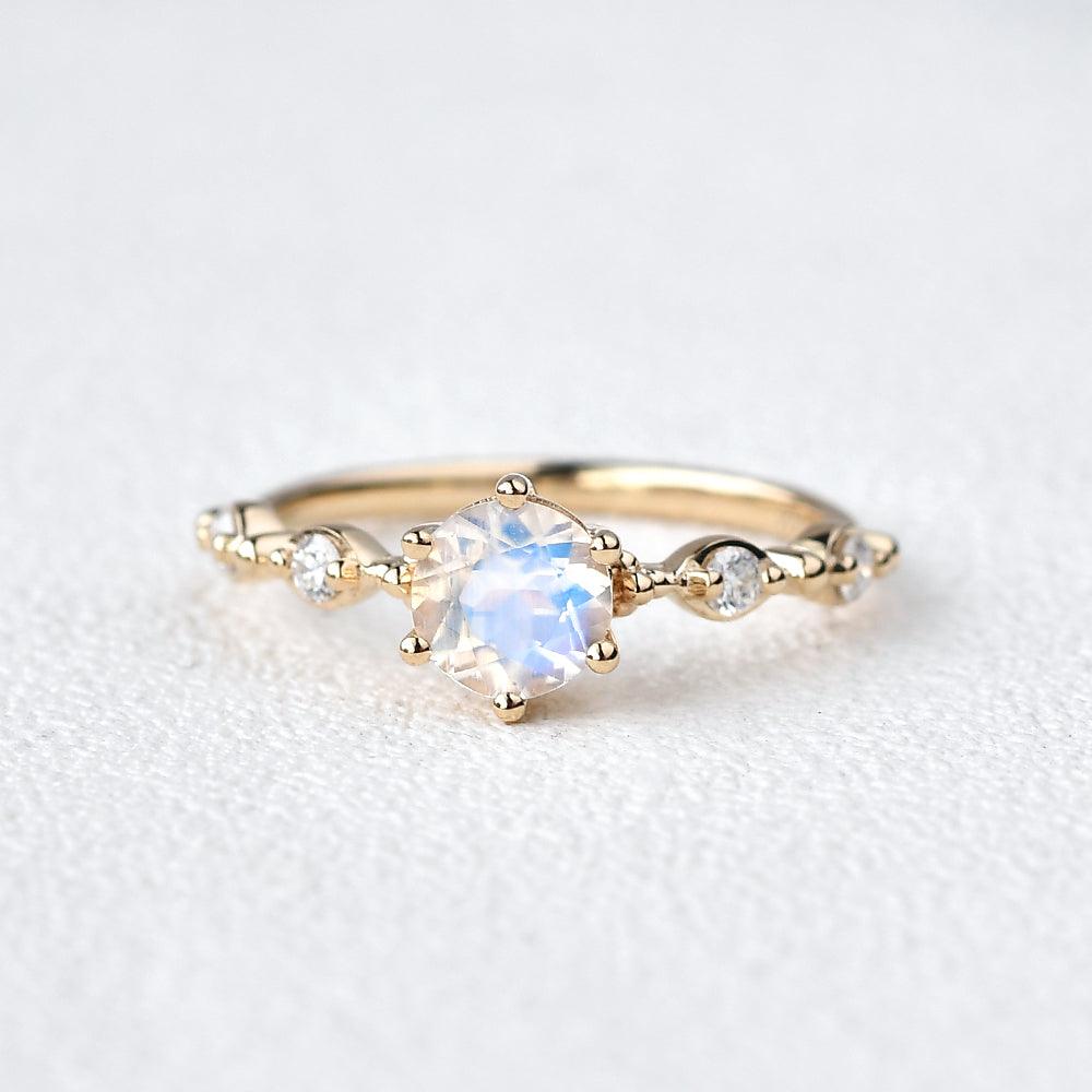 6mm Blue Moonstone Rose Gold Ring - Felicegals