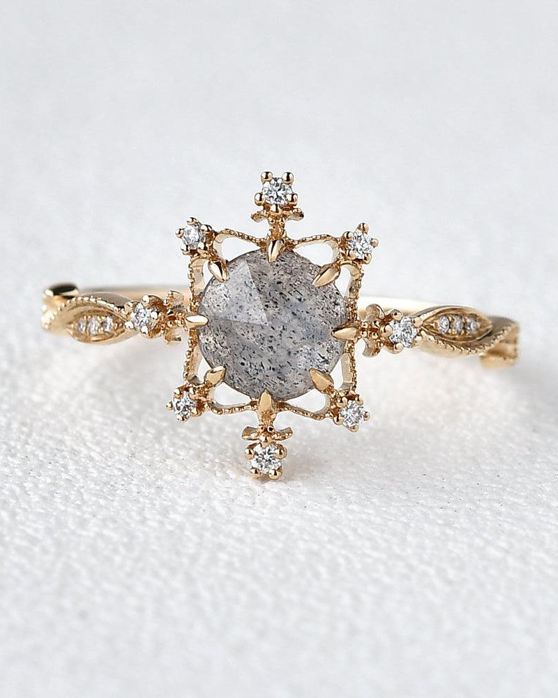 Labrodorite & Moissanite Yellow Gold Stacking Ring - Felicegals