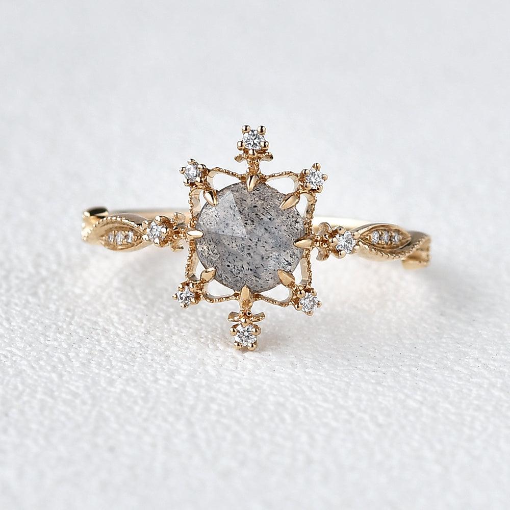 Labrodorite & Moissanite Yellow Gold Stacking Ring - Felicegals