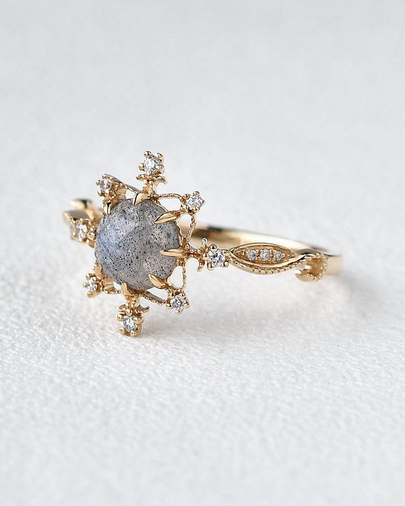 Labrodorite & Moissanite Yellow Gold Stacking Ring - Felicegals