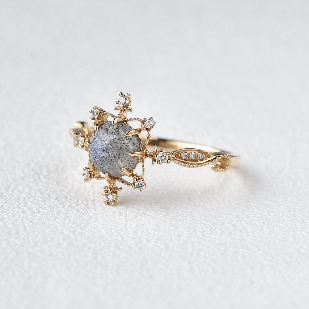 Labrodorite & Moissanite Yellow Gold Stacking Ring - Felicegals