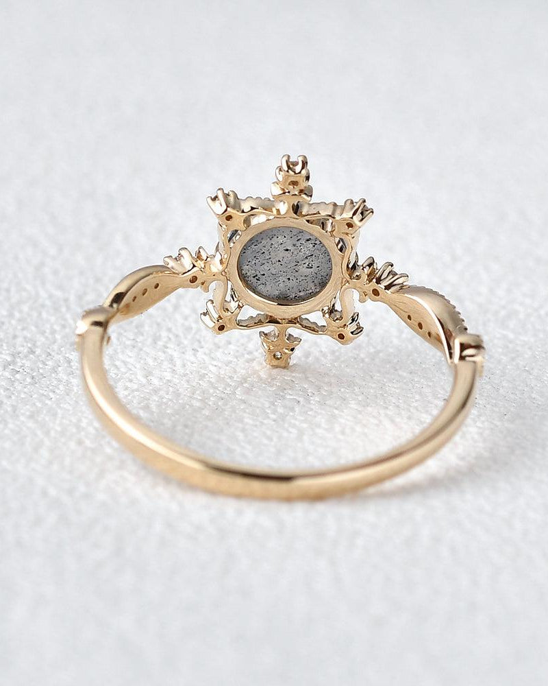 Labrodorite & Moissanite Yellow Gold Stacking Ring - Felicegals