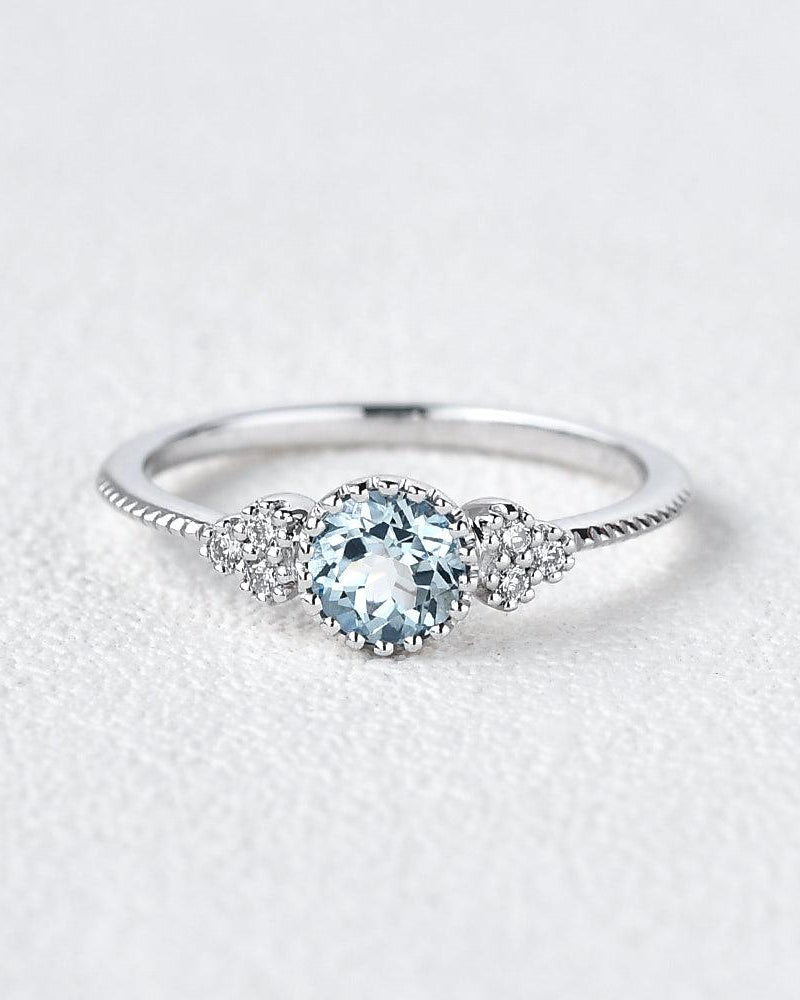 6mm Round Cut Solitaire Aquamarine Ring - Felicegals