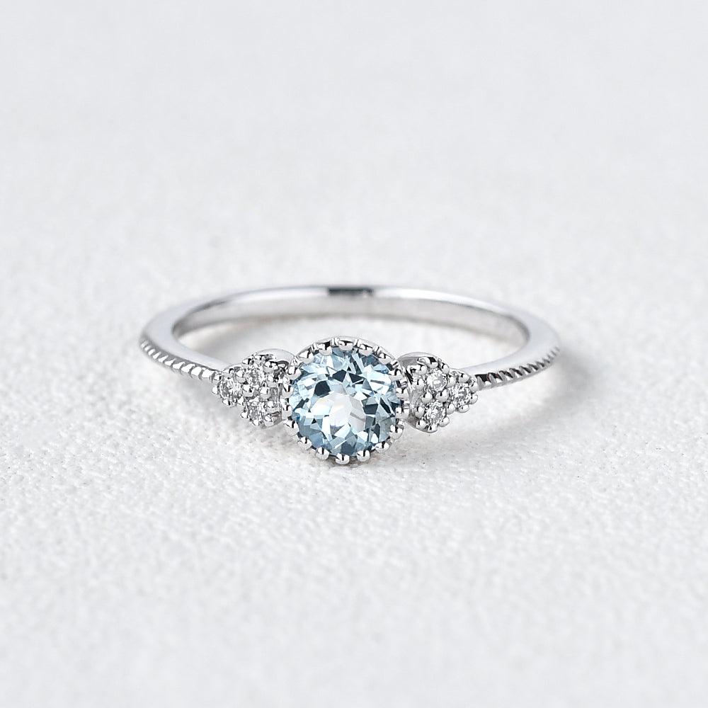 6mm Round Cut Solitaire Aquamarine Ring - Felicegals